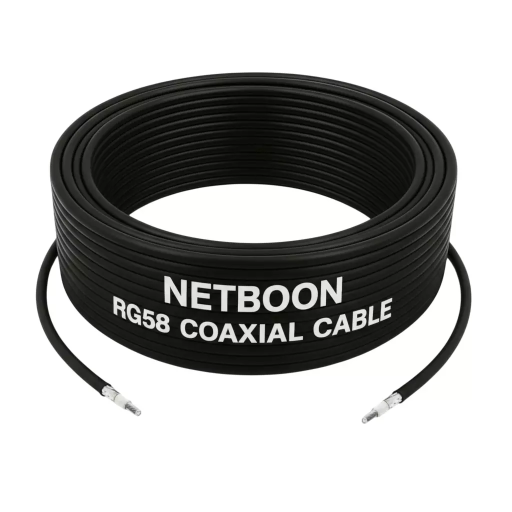 NETBOON RG58 Low Loss Coaxial Cable without Connector 20 m Black 50 Ohm for RF Testing and Communication Systems