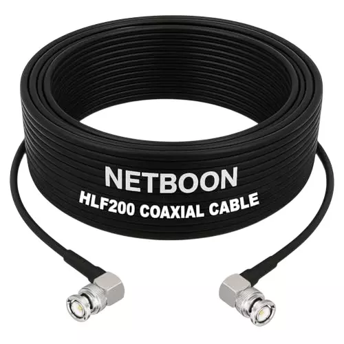 NETBOON HLF200 Low Loss Coaxial Cable 20 m with BNC Male Right Angle to BNC Male Right Angle Connector RF 50 Ohm for Test Equipment & Signal Monitoring