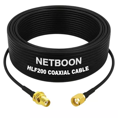 NETBOON HLF200 Low Loss Coaxial Cable 5 m with SMA Female to SMA Male Connector RF 50 Ohm for Antennas, CCTV, Broadcast Devices