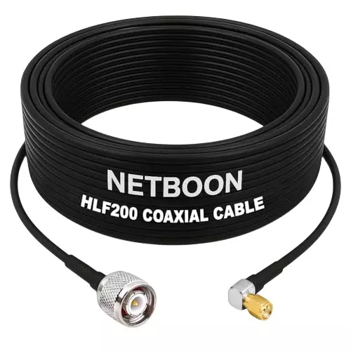 NETBOON HLF200 Low Loss Coaxial Cable 15 m with TNC Male to SMA Male Right Angle Connector RF 50 Ohm for Antenna, Surveillance, Broadcast Devices