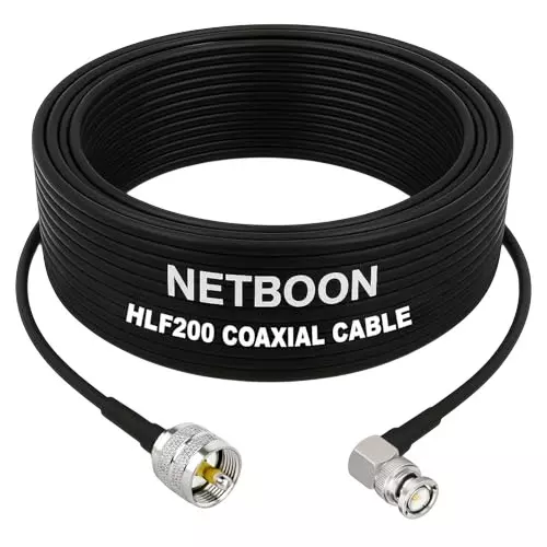 NETBOON HLF200 Low Loss Coaxial Cable 10 m with UHF Male to BNC Male Right Angle Connector RF 50 Ohm for Antennas, Radios, Broadcast Devicest