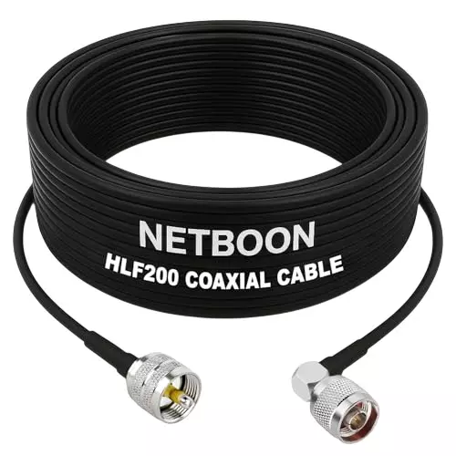 NETBOON HLF200 Low Loss Coaxial Cable 5 m with UHF Male to N Male Right Angle Connector RF 50 Ohm for Antennas, Radios, Test Equipment