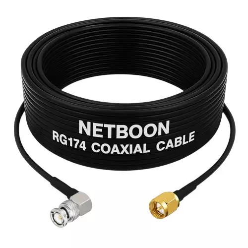 NETBOON NEW-RG174 Coaxial Cable BNC Male Right Angle to SMA Male Connector RF 1 m Black for Lab Testing, Communication Systems