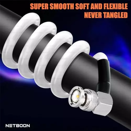 NETBOON RG188 Low Loss Coaxial Cable with BNC Male Right Angle to BNC Female Connector 10 m White 50 Ohm for Test Equipment, Lab Devices