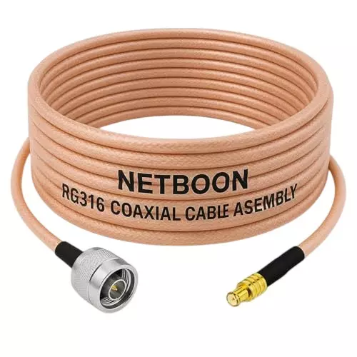 NETBOON RG316 Coaxial Cable with N Male to MCX Male Connector 15 cm Copper 50 Ohm for Embedded Modules, RF Devices, and Compact Test Setups