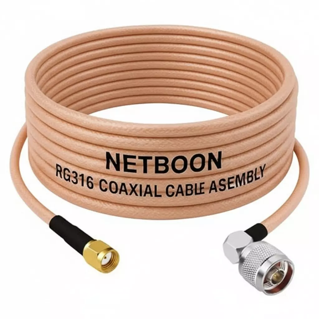 NETBOON RG316 Low Loss Coaxial Cable with RP SMA Male to N Male Right Angle Connector 1 m Copper 50 Ohm for RF Testing and Industrial Use