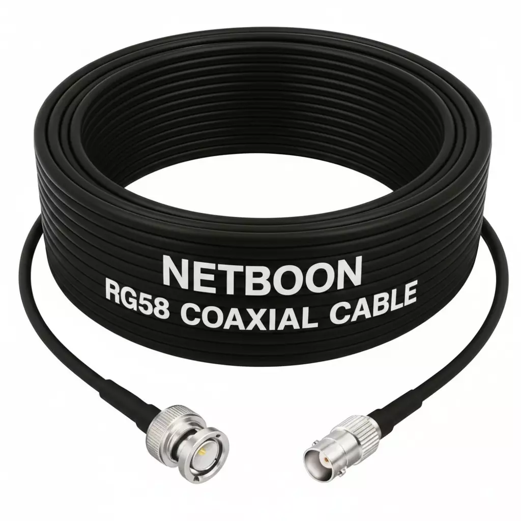 NETBOON RG58 Low Loss Coaxial Cable with BNC Male to BNC Female Connector 1 m Black 50 Ohm for CCTV, Broadcast & Test Equipment