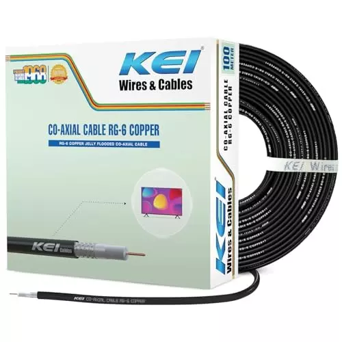 KEI Coaxial Cables RG6 Copper,Polyethylene Foam Insulated with Jelly Filled, PVC Oversheathed for HD TV Satellite Broadband Black (Roll of 100 m)