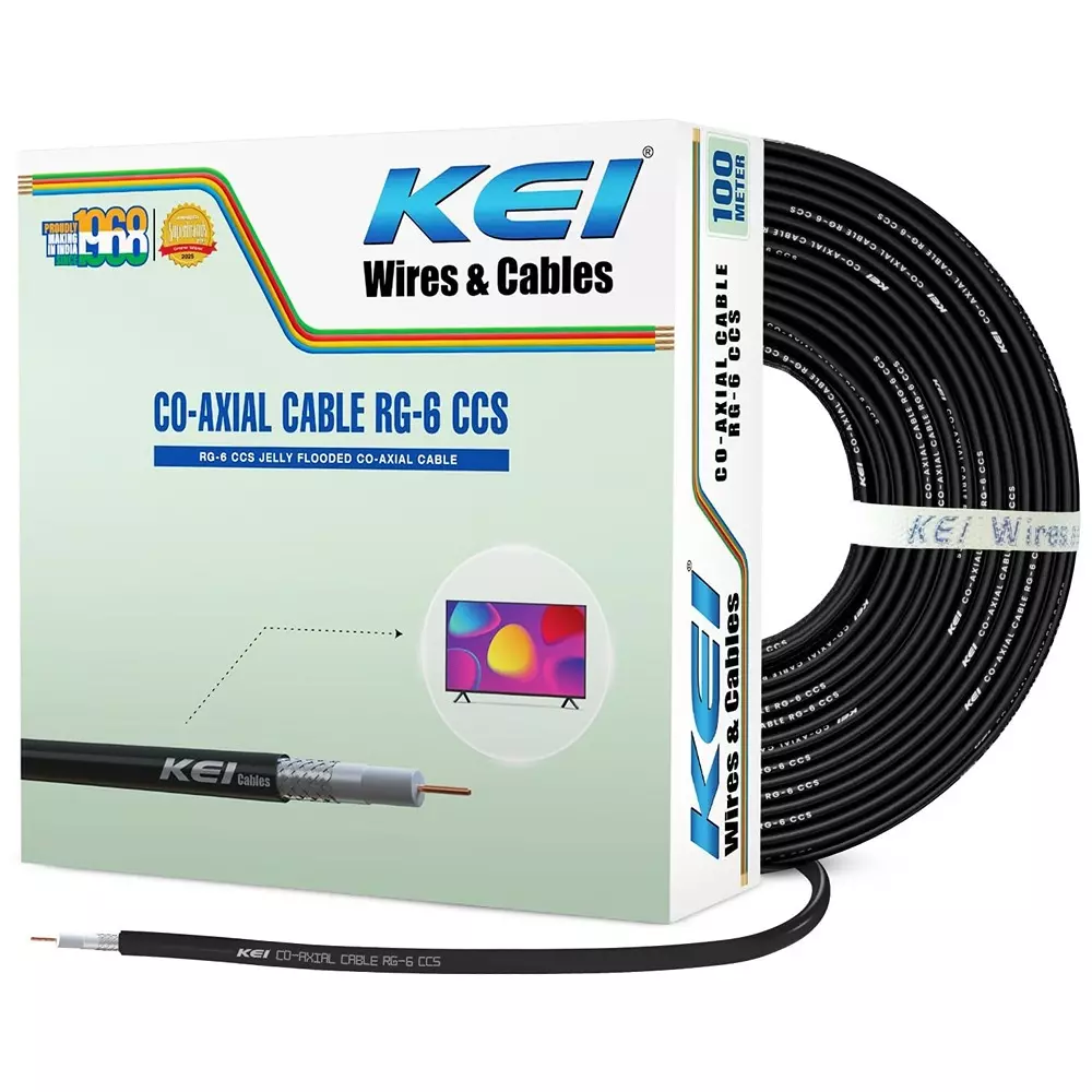 KEI Coaxial Cables RG6 CCS Copper,Polyethylene Foam Insulated with Jelly Filled, PVC Oversheathed for HD TV Satellite Broadband Black (Roll of 100 m)