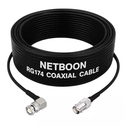 NETBOON NEW-RG174 Coaxial Cable BNC Male Right Angle to BNC Female Connector RF 5 m Black for Test Equipment, Oscilloscopes, Analyzers