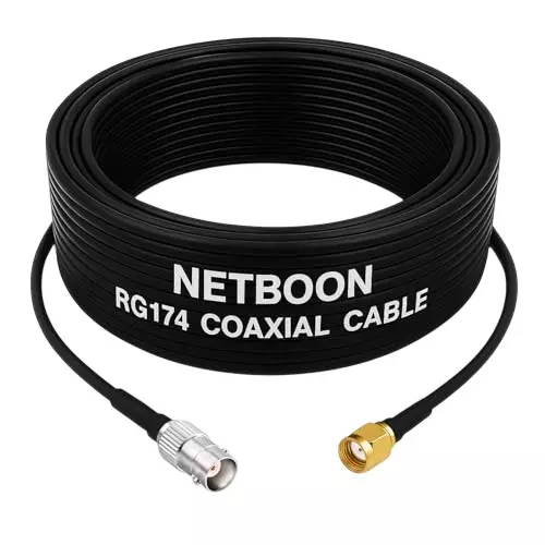 NETBOON NEW-RG174 Low Loss Coaxial Cable BNC Female to RP SMA Male Connector RF 50 Ohm 1 m Black for GPS, Testing, and Wireless Communication