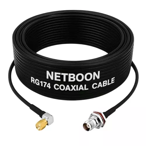NETBOON NEW-RG174 Low Loss Coaxial Cable SMA Male Right Angle to TNC Female Bulkhead Connector RF 50 Ohm 30 cm Black for RF Communication, Testing & Measurement Equipment