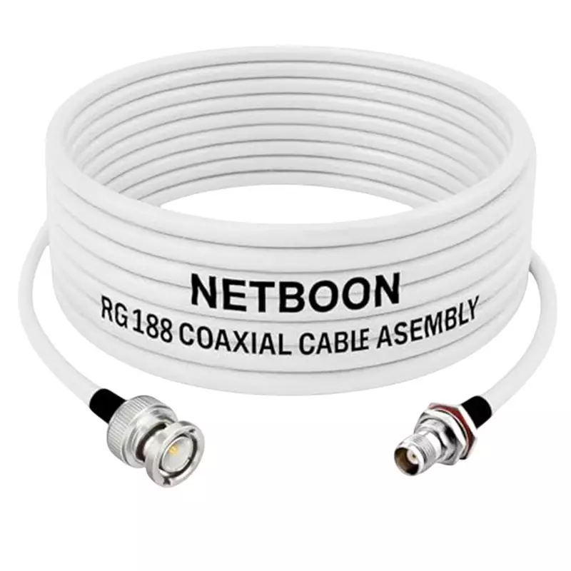 NETBOON RG188 Coaxial Cable with BNC Male to TNC Female Bulkhead Connector 2 m White 50 Ohm for Test Instruments, Monitoring Systems