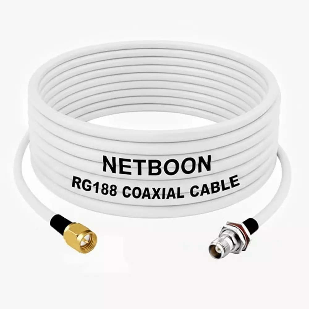 NETBOON RG188 Low Loss Coaxial Cable with SMA Male to TNC Female Bulkhead Connector 15 cm White 50 Ohm for Test Devices, Communication Systems
