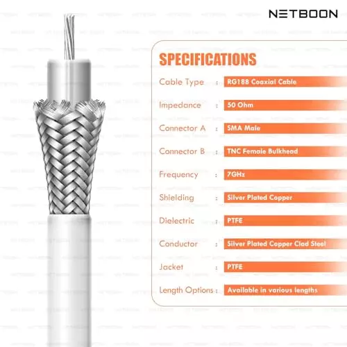 netboon-rg188-low-loss-coaxial-cable-with-sma-male-to-tnc-female-bulkhead-connector-15-cm-white-50-ohm-for-test-devices-communication-systems