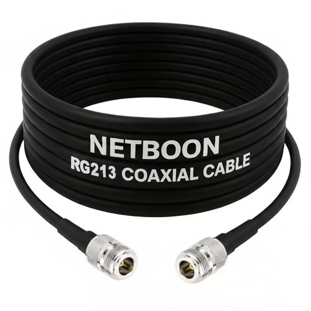 NETBOON RG213 Low Loss Coaxial Cable with N Female to N Female Connector 15 m Black 50 Ohm for Test, Monitoring & Communication Systems