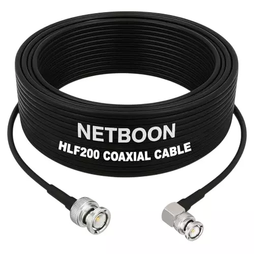 NETBOON HLF200 Low Loss Coaxial Cable with BNC Male to BNC Male Right Angle Connector RF 50 Ohm for Test Equipment, Broadcast Devices