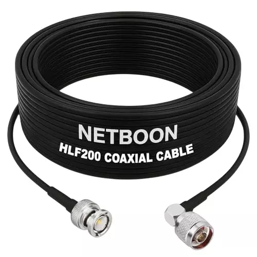 NETBOON HLF200 Low Loss Coaxial Cable 10 m with BNC Male to N Male Right Angle Connector RF 50 Ohm for Antennas, CCTV Systems
