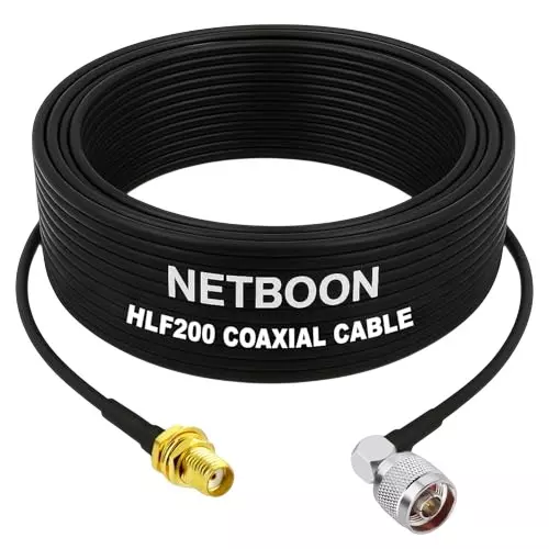 NETBOON HLF200 Low Loss Coaxial Cable 1 m with SMA Female to N Male Right Angle Connector RF 50 Ohm for Antenna, Ham Radio, Telecom