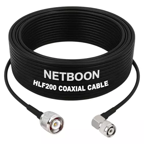 NETBOON HLF200 Low Loss Coaxial Cable 15 m with TNC Male to TNC Male Right Angle Connector RF 50 Ohm for Antenna, CCTV, Broadcast Devices