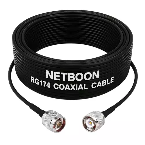 NETBOON NEW-RG174 Coaxial Cable N Male to TNC Male Connector RF 2 m Black for Testing, Communication, and Lab Applications