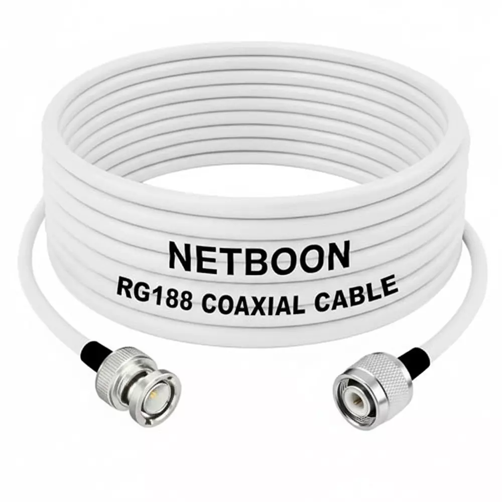 NETBOON RG188 Low Loss Coaxial Cable with BNC Male to TNC Male Connector 15 cm White 50 Ohm for Communication, Lab Testing