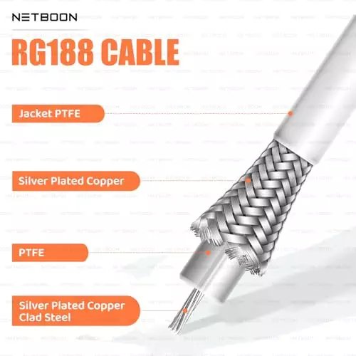 netboon-rg188-low-loss-coaxial-cable-with-bnc-male-to-tnc-male-connector-15-cm-white-50-ohm-for-communication-lab-testing