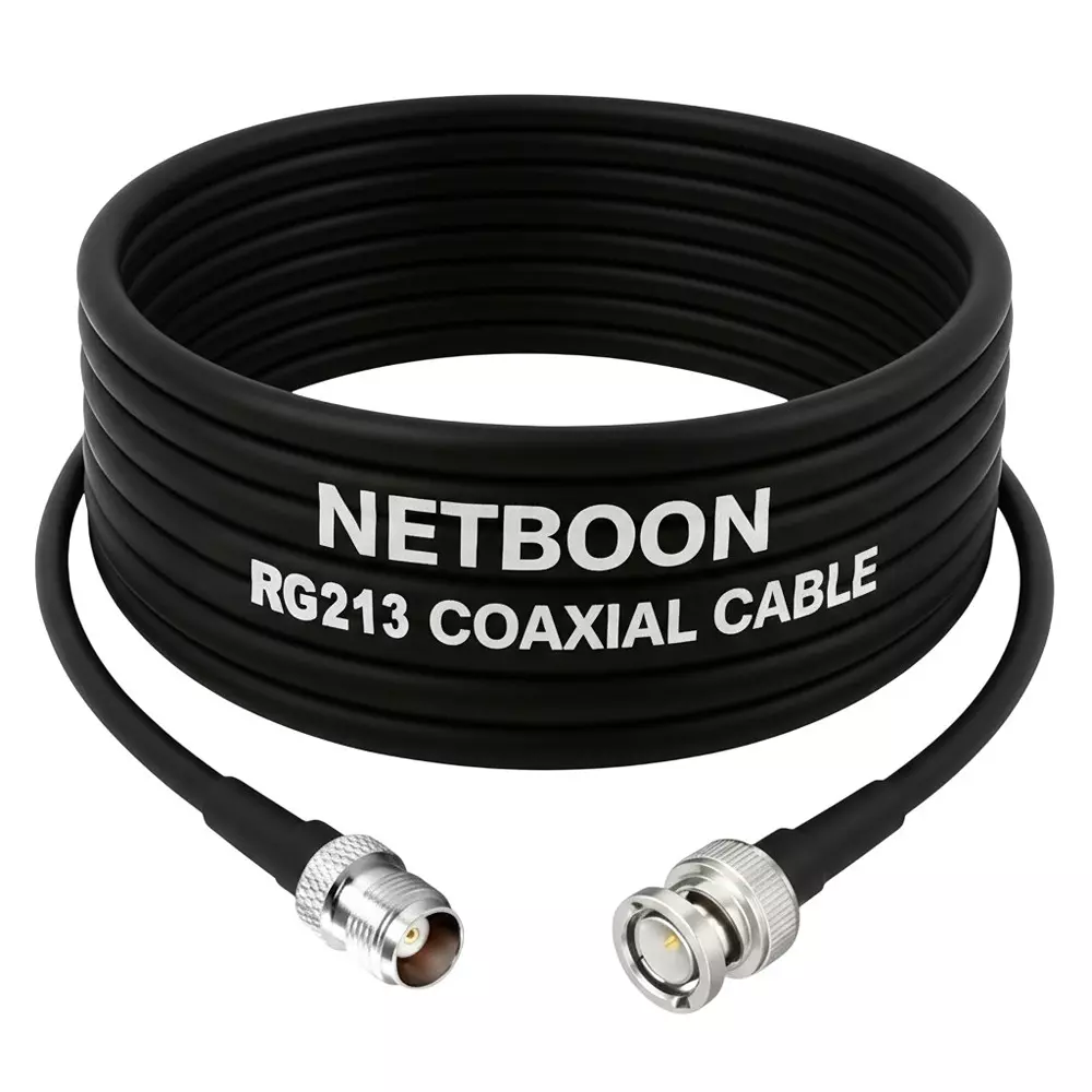NETBOON RG213 Low Loss Coaxial Cable with TNC Female to BNC Male Connector 15 m Black 50 Ohm for Antenna, WLAN, Ham Radio, CCTV, GPS, Broadcasting