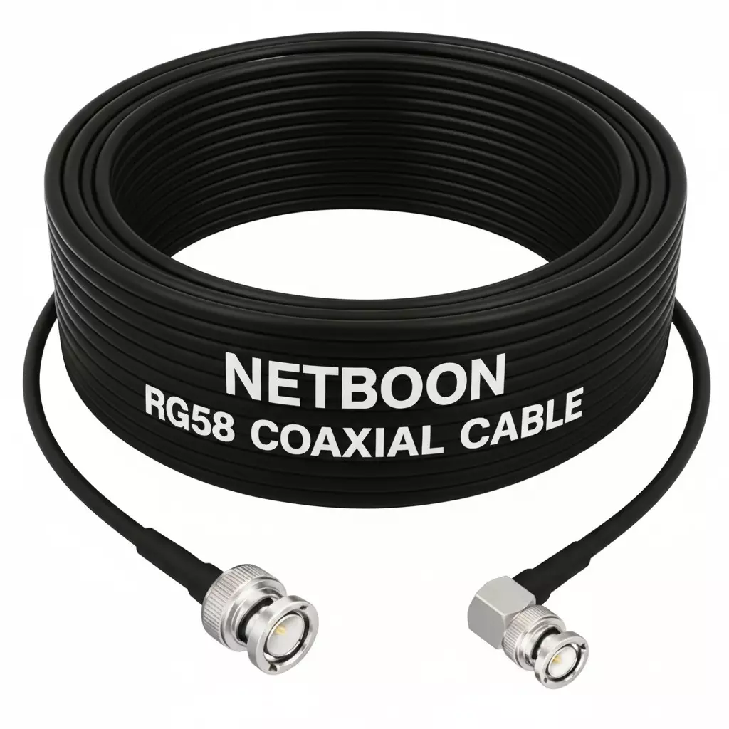 NETBOON RG58 Low Loss Coaxial Cable with BNC Male to BNC Male Right Angle Connector Black 50 Ohm for CCTV, Broadcast, Antennas & Test Equipment