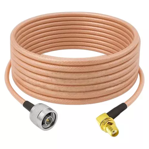 NETBOON RG 316 Coaxial Cable with Connector N Male to SMA Female (Right Angle) Brown Silver Plated Copper 15 m Length, NB-NEW-RG316-NM-TO-SMAFRA-15
