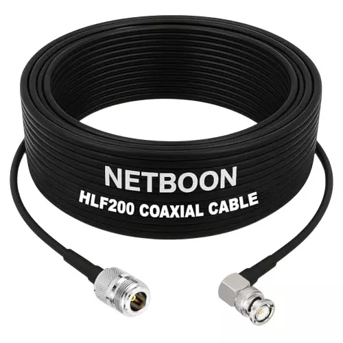 NETBOON HLF200 Low Loss Coaxial Cable 20 m with N Female to BNC Male Right Angle Connector RF 50 Ohm for CCTV, Antennas, Broadcast Devices
