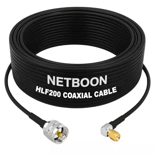 NETBOON HLF200 Low Loss Coaxial Cable 5 m with UHF Male to SMA Male Right Angle Connector RF 50 Ohm for Antennas, Communication Systems