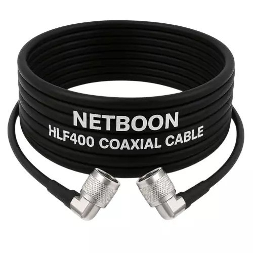NETBOON HLF400 Low Loss Coaxial Cable N Male Right Angle to N Male Right Angle Connector RF 50 Ohm 5 m Black for RF Communication