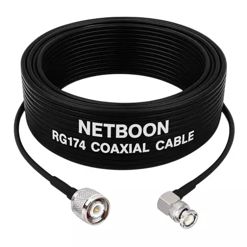 NETBOON NEW-RG174 Coaxial Cable TNC Male to BNC Male Right Angle Connector RF 15 cm Black for Test Equipment, Antennas, Communication Devices