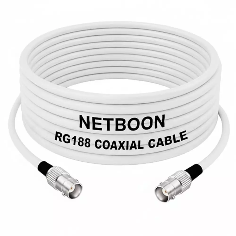 NETBOON RG188 Low Loss Coaxial Cable with BNC Female to BNC Female Connector 2 m White 50 Ohm for Oscilloscopes, Antennas, Lab Testing