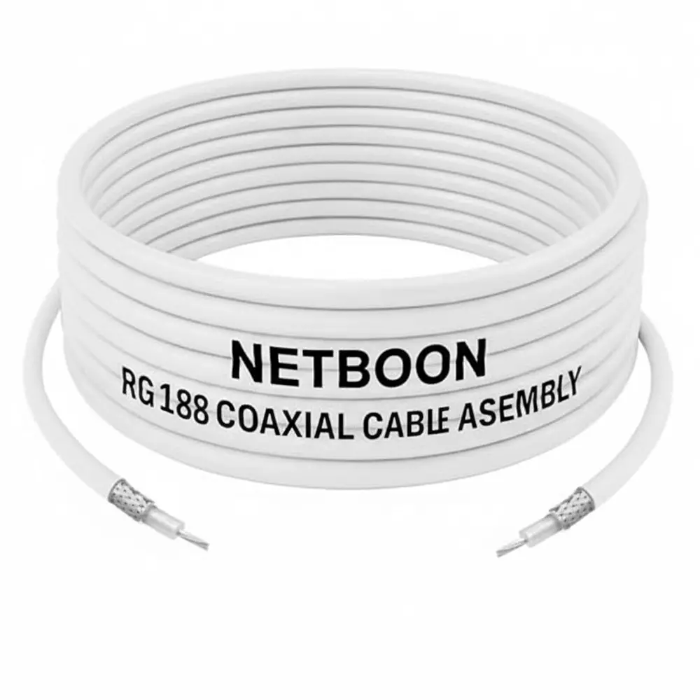 NETBOON RG188 Low Loss Coaxial Cable Without Connector 1 m White 50 Ohm for Testing & Communication Systems