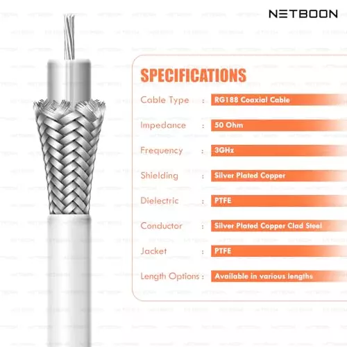 netboon-rg188-low-loss-coaxial-cable-without-connector-1-m-white-50-ohm-for-testing-communication-systems