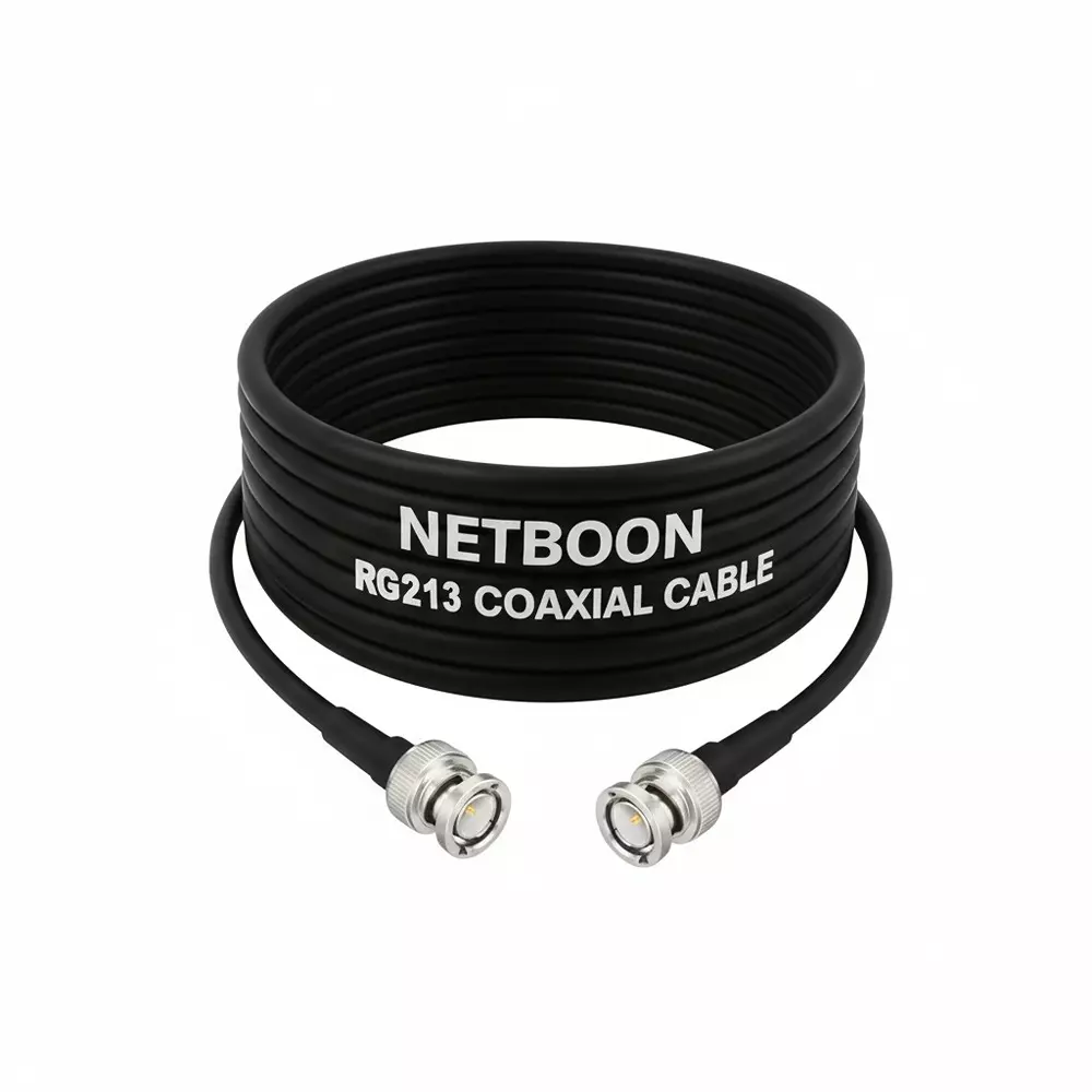 NETBOON RG213 Low Loss Coaxial Cable with BNC Male to BNC Male Connector 10 m Black 50 Ohm for CCTV Cameras, Oscilloscopes, Test Instruments