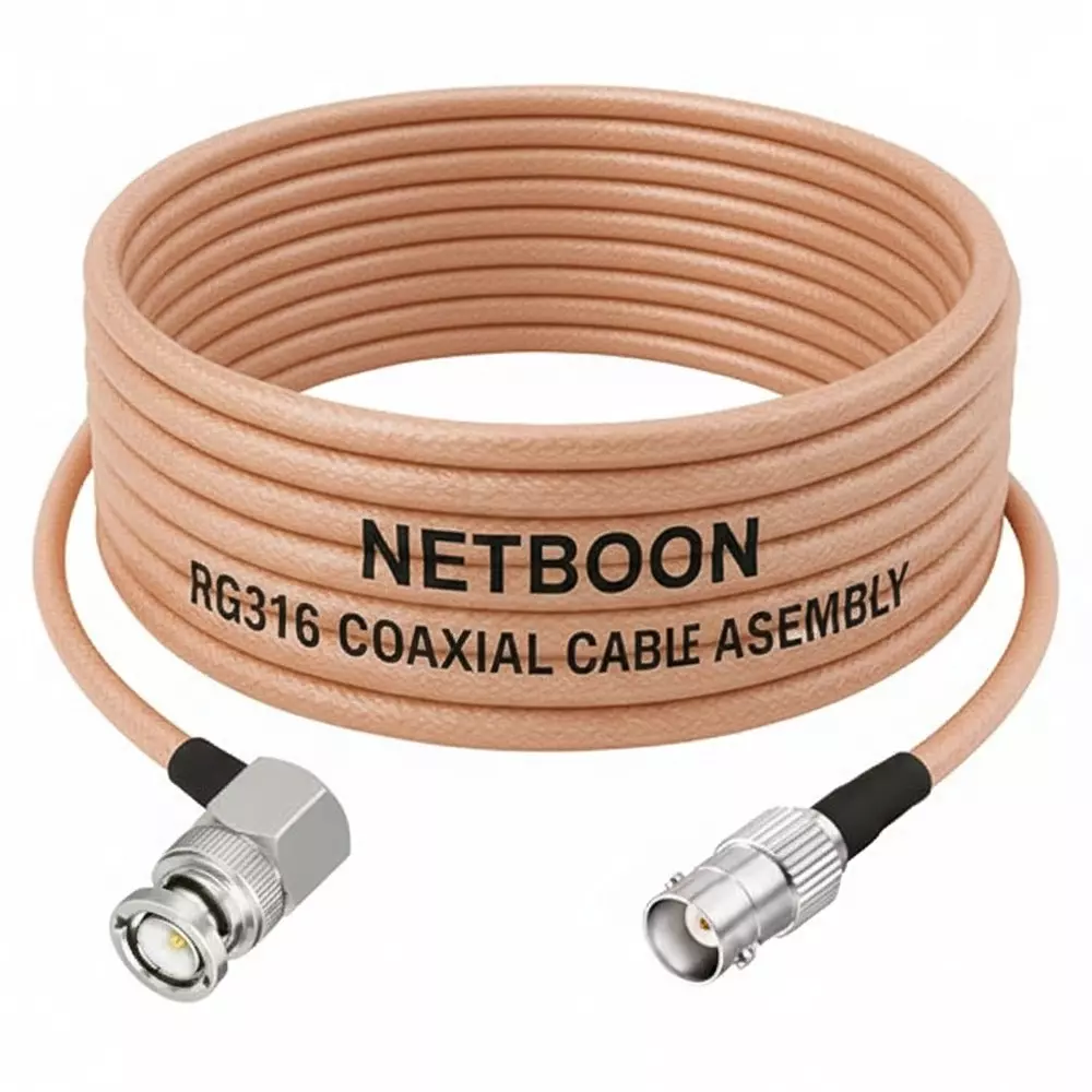 NETBOON RG316 Coaxial Cable with BNC Male Right Angle to BNC Female Connector 15 cm Copper 50 Ohm for Signal Extension, Lab Equipment