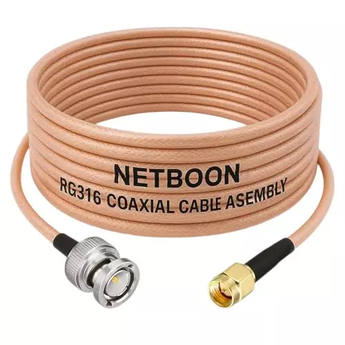 NETBOON RG316 Coaxial Cable with BNC Male to SMA Male Connector 15 cm Copper 50 Ohm for Oscilloscopes, Signal Generators
