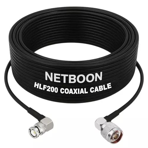 NETBOON HLF200 Low Loss Coaxial Cable 5 m with BNC Male Right Angle to N Male Right Angle Connector RF 50 Ohm for Antennas, CCTV, Test Equipment