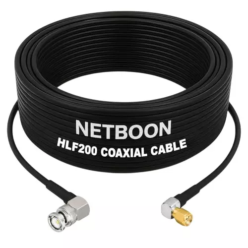 NETBOON HLF200 Low Loss Coaxial Cable 10 m with BNC Male Right Angle to SMA Male Right Angle Connector RF 50 Ohm for Antennas & Signal Transmission Devices