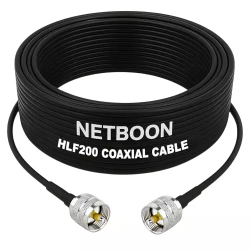 NETBOON HLF200 Low Loss Coaxial Cable 25 m with UHF Male to UHF Male Connector RF 50 Ohm for Antennas, Communication Equipment