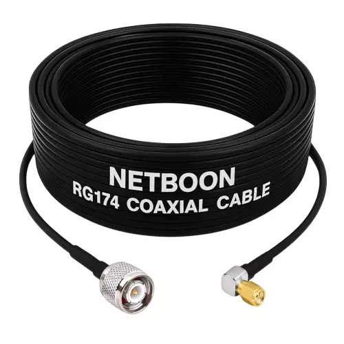 NETBOON NEW-RG174 Low Loss Coaxial Cable TNC Male to SMA Male Right Angle Connector RF 50 Ohm 30 cm Black for RF Modules, Test Equipment & Communication Devices