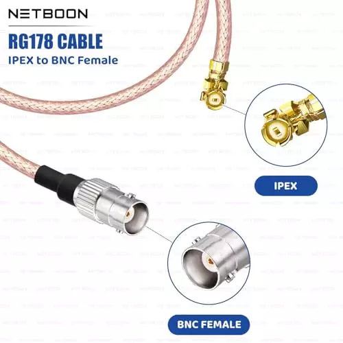 NETBOON RG178 Coaxial Cable with BNC Female to IPEX/IPX/UFL Connector 15 cm Copper 50 Ohm for Testing & Communication Systems