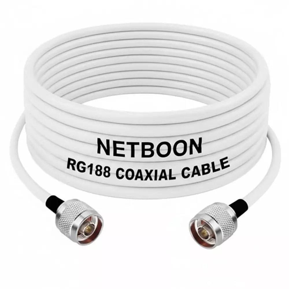 NETBOON RG188 Low Loss Coaxial Cable with N Male to N Male Connector 30 cm White 50 Ohm for Test Equipment, Communication Systems