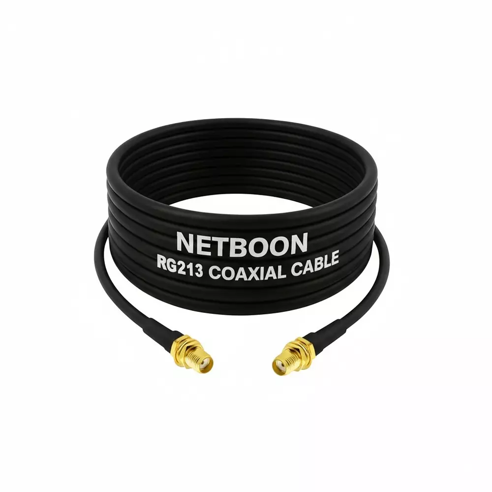 NETBOON RG213 Low Loss Coaxial Cable with SMA Female to SMA Female Connector 15 m Black 50 Ohm for Antenna, WLAN, Ham Radio, CCTV, GPS, Broadcasting
