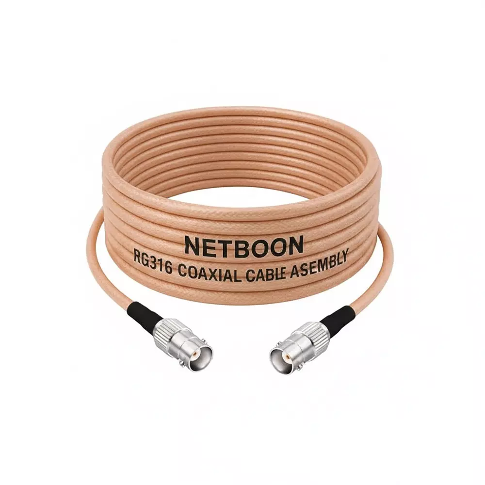NETBOON RG316 Coaxial Cable with BNC Female to BNC Female Connector 5 m Copper 50 Ohm for CCTV, Signal Testing, Radio Systems