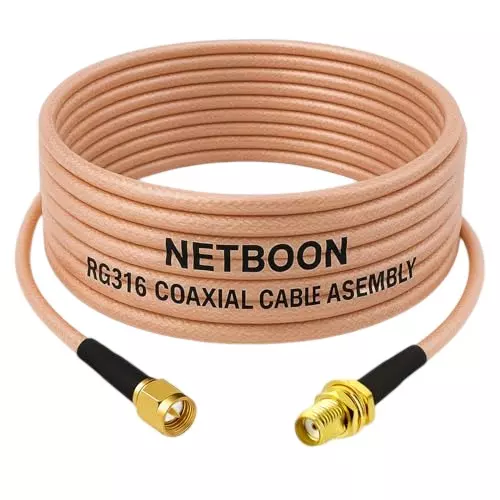NETBOON RG316 Coaxial Cable with SMA Male to SMA Female Connector 1 m Copper 50 Ohm for Antenna Extensions, Wireless Modules, and Signal Testing