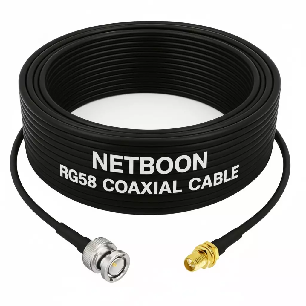 NETBOON RG58 Low Loss Coaxial Cable with BNC Male to RP-SMA Female Connector 25 m Black 50 Ohm for CCTV, Antennas, and Test Instruments